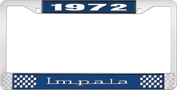 1972 Impala Blue And Chrome License Plate Frame With White Lettering