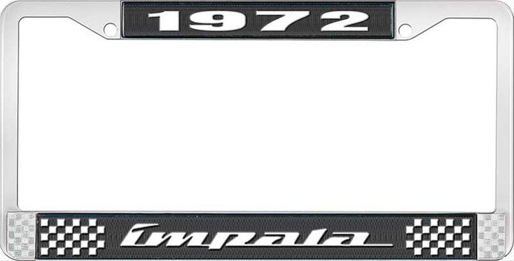 1972 Impala Black And Chrome License Plate Frame With White Lettering