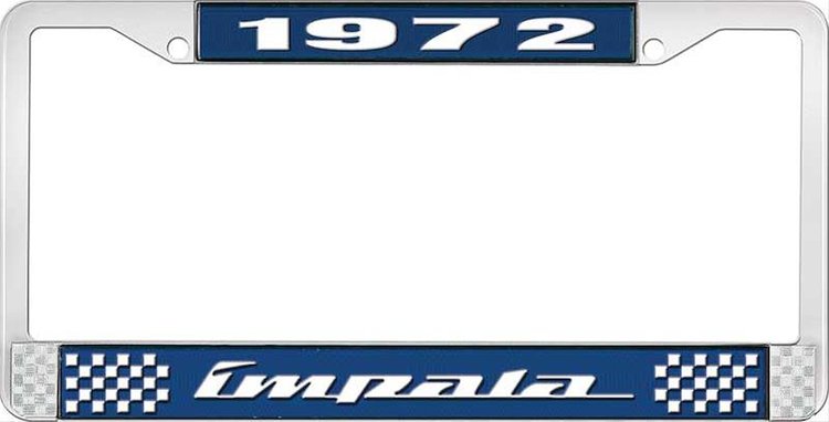 1972 Impala Blue And Chrome License Plate Frame With White Lettering