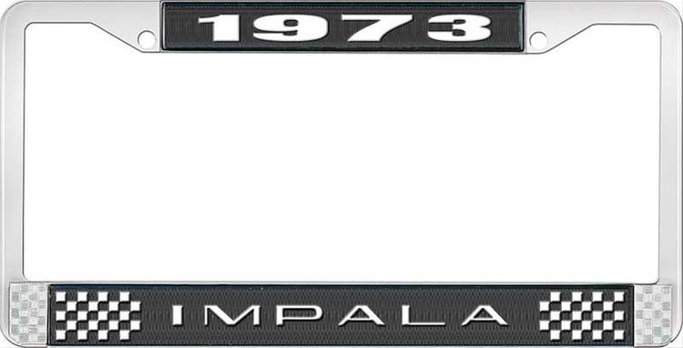 1973 Impala Black And Chrome License Plate Frame With White Lettering