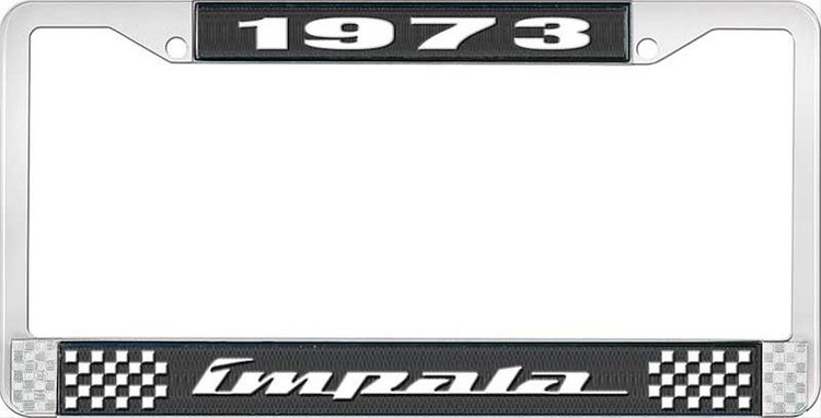 1973 Impala Black And Chrome License Plate Frame With White Lettering