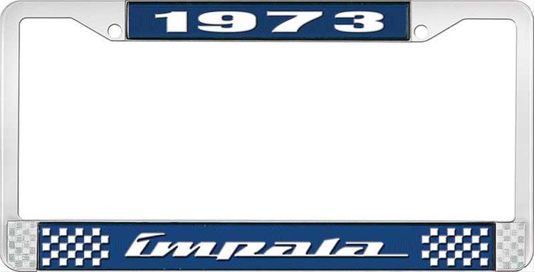 1973 Impala Blue And Chrome License Plate Frame With White Lettering
