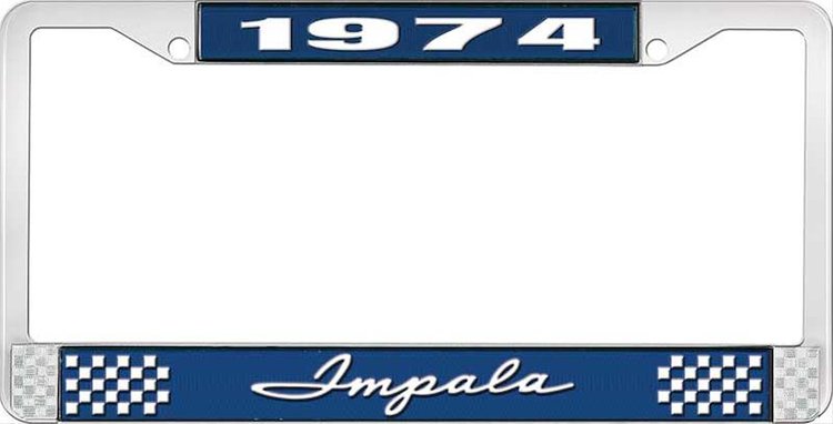 1974 Impala Blue And Chrome License Plate Frame With White Lettering