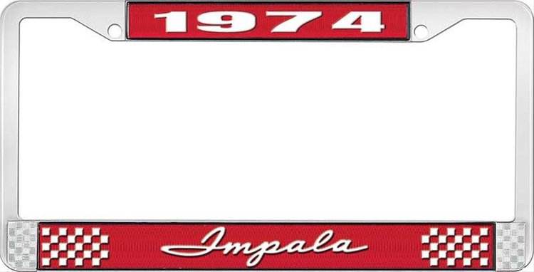 1974 Impala Red And Chrome License Plate Frame With White Lettering