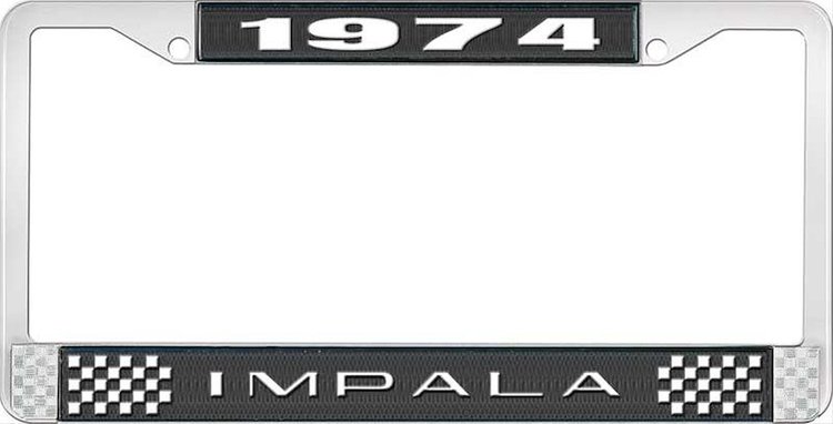 1974 Impala Black And Chrome License Plate Frame With White Lettering
