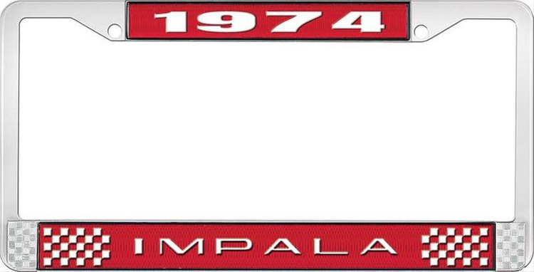 1974 Impala Red And Chrome License Plate Frame With White Lettering