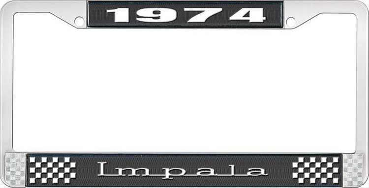 1974 Impala Black And Chrome License Plate Frame With White Lettering