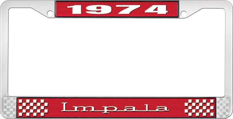 1974 Impala Red And Chrome License Plate Frame With White Lettering