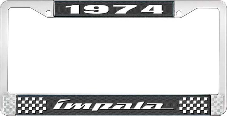 1974 Impala Black And Chrome License Plate Frame With White Lettering