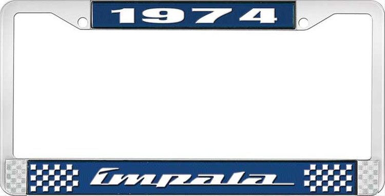 1974 Impala Blue And Chrome License Plate Frame With White Lettering
