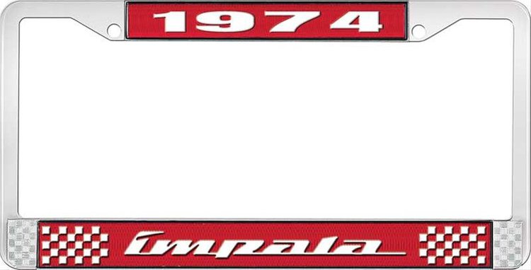 1974 Impala Red And Chrome License Plate Frame With White Lettering