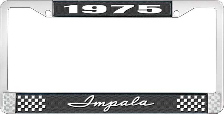 1975 Impala Black And Chrome License Plate Frame With White Lettering