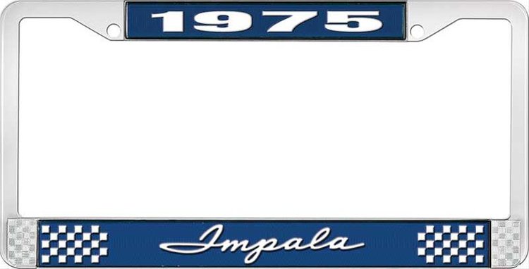 1975 Impala Blue And Chrome License Plate Frame With White Lettering