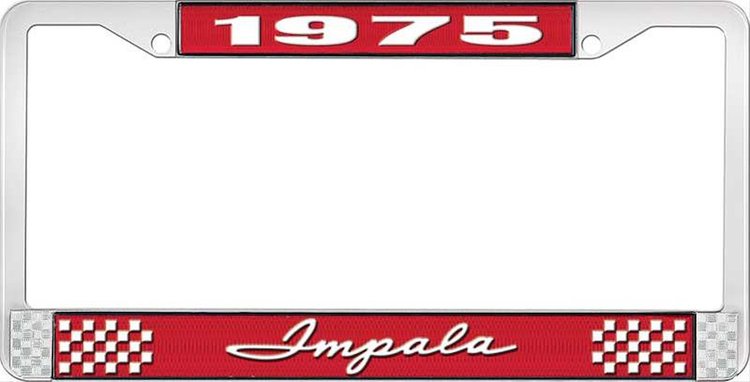 1975 Impala Red And Chrome License Plate Frame With White Lettering