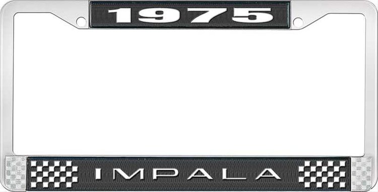 1975 Impala Black And Chrome License Plate Frame With White Lettering