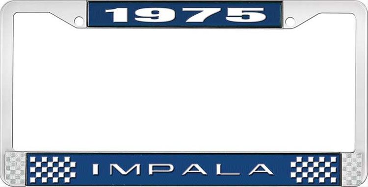 1975 Impala Blue And Chrome License Plate Frame With White Lettering