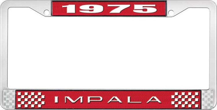 1975 Impala Red And Chrome License Plate Frame With White Lettering