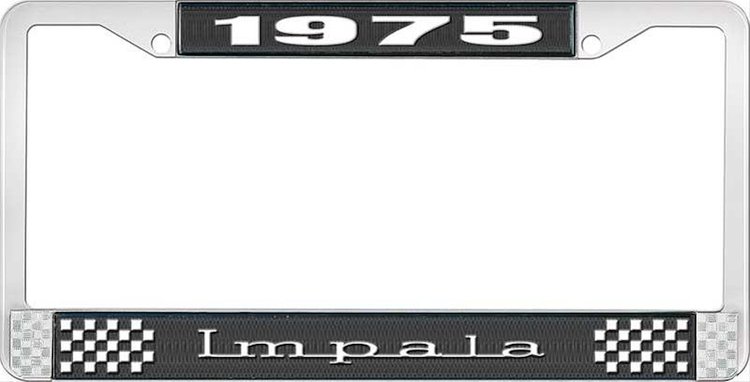 1975 Impala Black And Chrome License Plate Frame With White Lettering