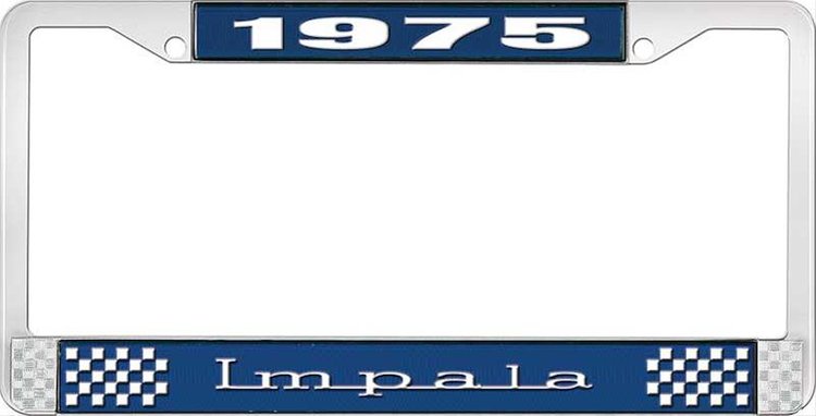 1975 Impala Blue And Chrome License Plate Frame With White Lettering