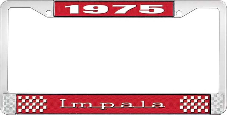 1975 Impala Red And Chrome License Plate Frame With White Lettering
