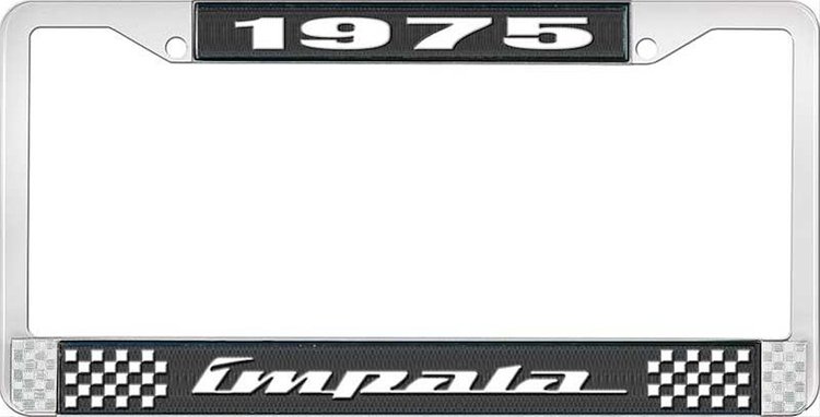 1975 Impala Black And Chrome License Plate Frame With White Lettering