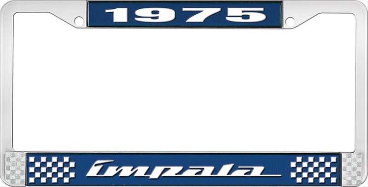 1975 Impala Blue And Chrome License Plate Frame With White Lettering