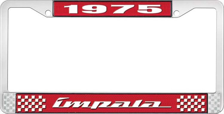 1975 Impala Red And Chrome License Plate Frame With White Lettering