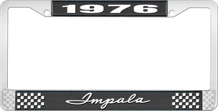1976 Impala Black And Chrome License Plate Frame With White Lettering