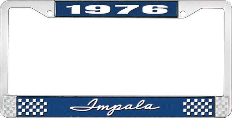 1976 Impala Blue And Chrome License Plate Frame With White Lettering