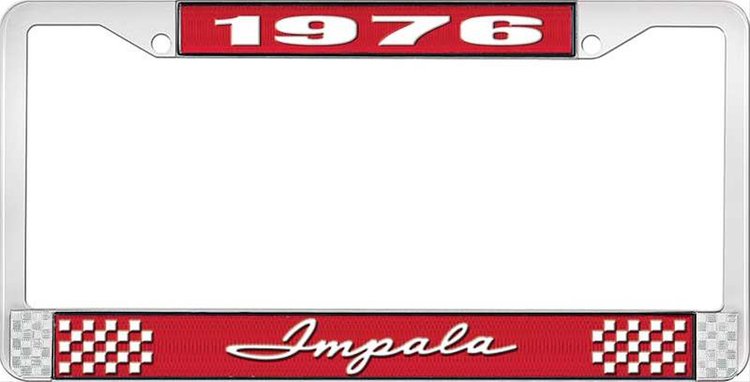 1976 Impala Red And Chrome License Plate Frame With White Lettering