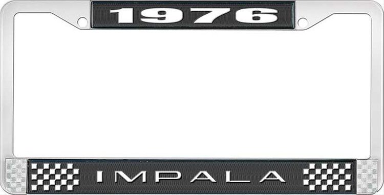 1976 Impala Black And Chrome License Plate Frame With White Lettering