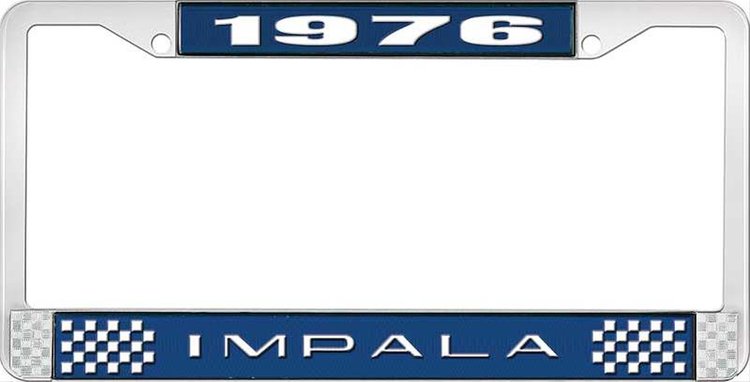 1976 Impala Blue And Chrome License Plate Frame With White Lettering