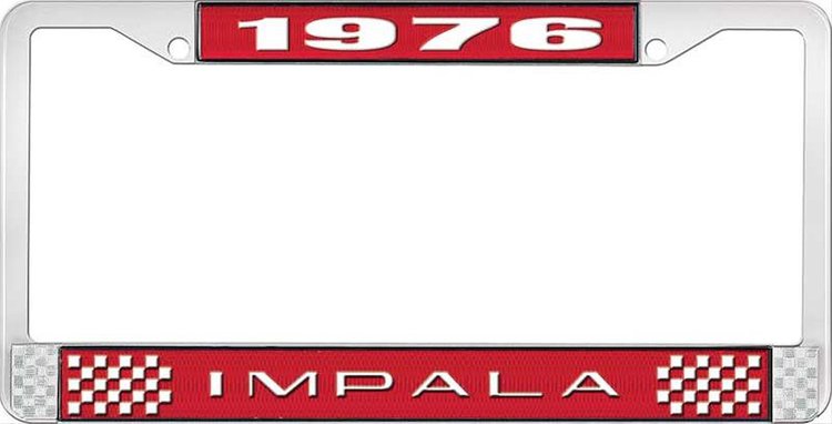 1976 Impala Red And Chrome License Plate Frame With White Lettering