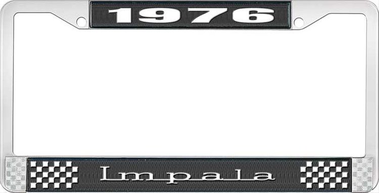 1976 Impala Black And Chrome License Plate Frame With White Lettering