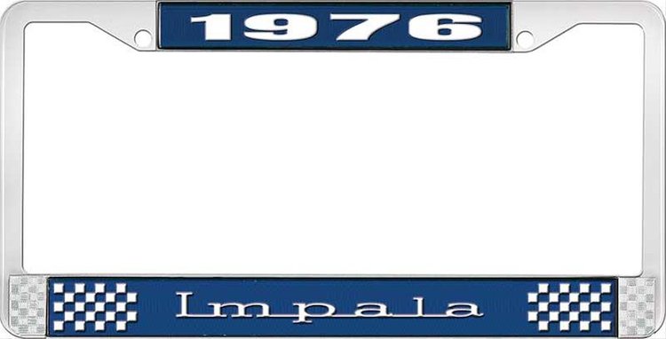 1976 Impala Blue And Chrome License Plate Frame With White Lettering