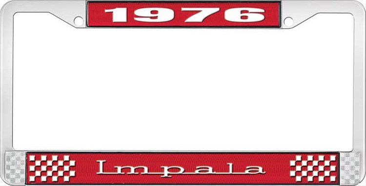 1976 Impala Red And Chrome License Plate Frame With White Lettering