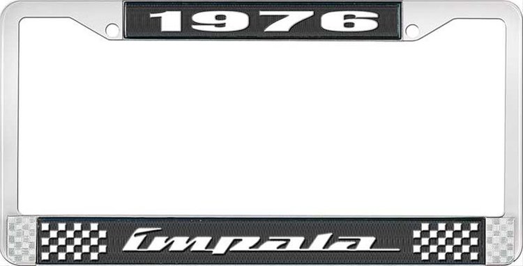 1976 Impala Black And Chrome License Plate Frame With White Lettering