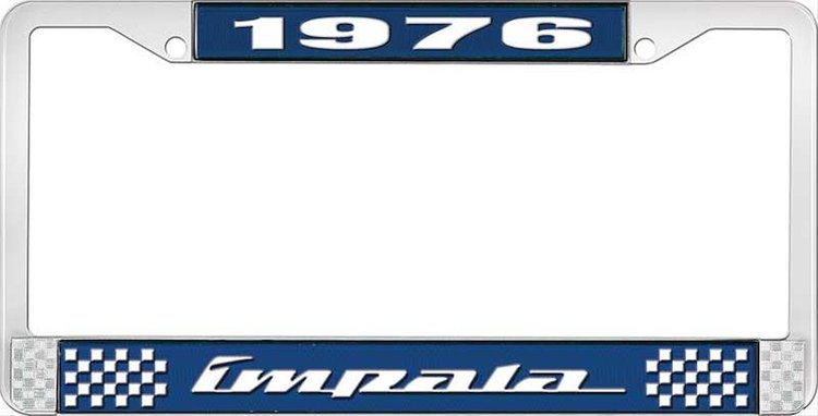 1976 Impala Blue And Chrome License Plate Frame With White Lettering