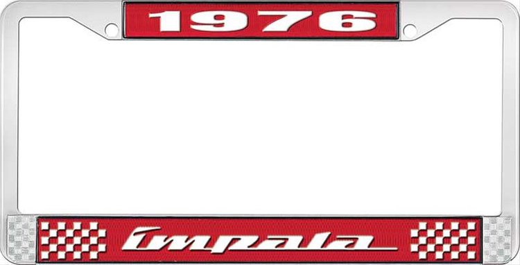 1976 Impala Red And Chrome License Plate Frame With White Lettering