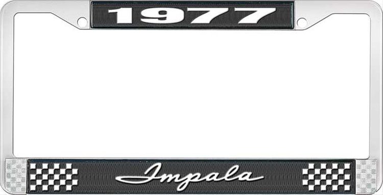 1977 Impala Black And Chrome License Plate Frame With White Lettering