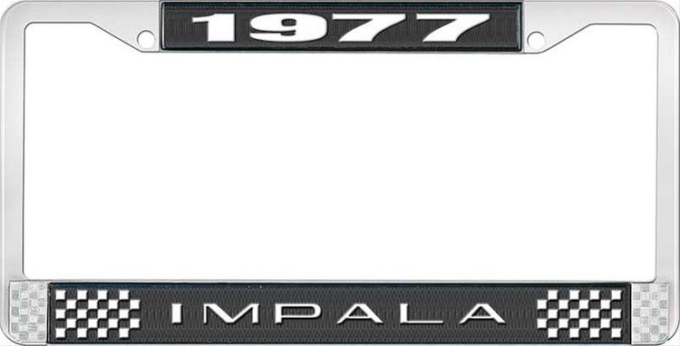 1977 Impala Black And Chrome License Plate Frame With White Lettering