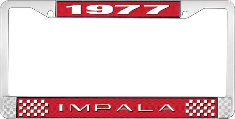 1977 Impala Red And Chrome License Plate Frame With White Lettering