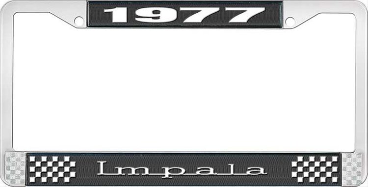 1977 Impala Black And Chrome License Plate Frame With White Lettering