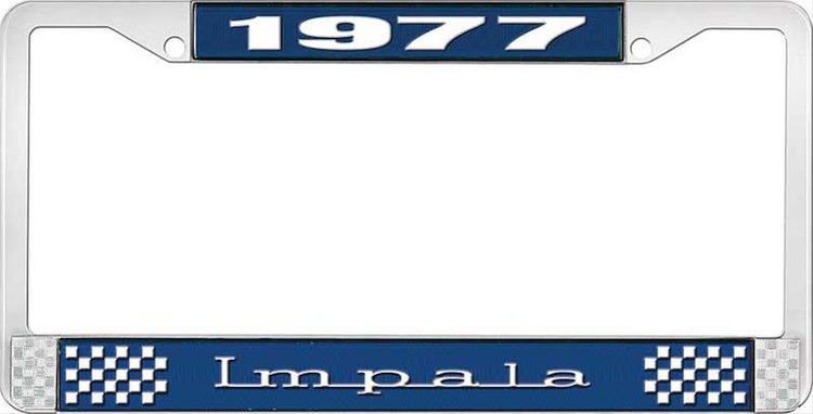 1977 Impala Blue And Chrome License Plate Frame With White Lettering