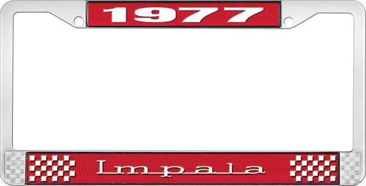 1977 Impala Red And Chrome License Plate Frame With White Lettering