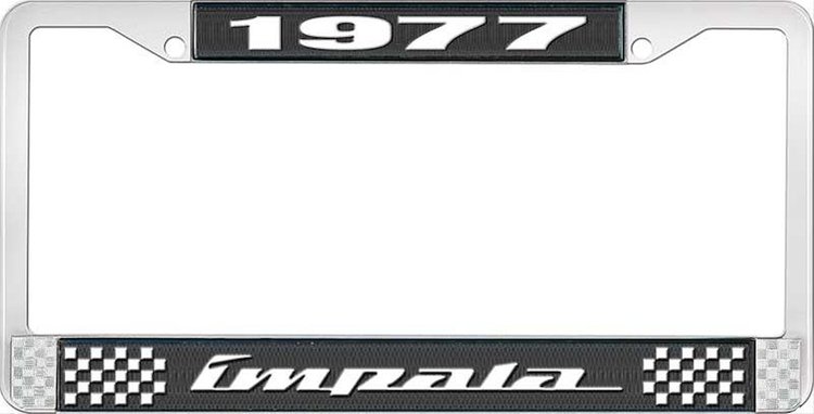 1977 Impala Black And Chrome License Plate Frame With White Lettering