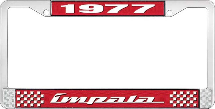 1977 Impala Red And Chrome License Plate Frame With White Lettering