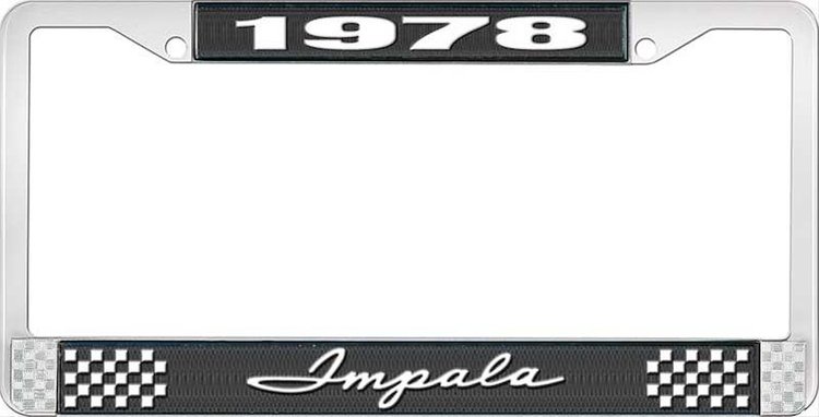 1978 Impala Black And Chrome License Plate Frame With White Lettering