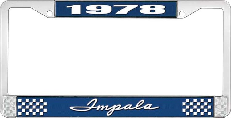 1978 Impala Blue And Chrome License Plate Frame With White Lettering