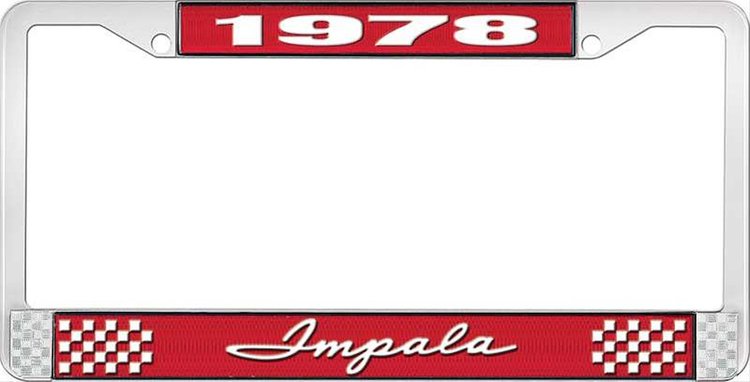 1978 Impala Red And Chrome License Plate Frame With White Lettering